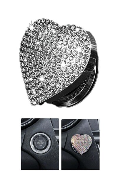 Bukela غطاء زر تشغيل محرك السيارة، ملصق زر تشغيل بالضغط على شكل قلب ماسي