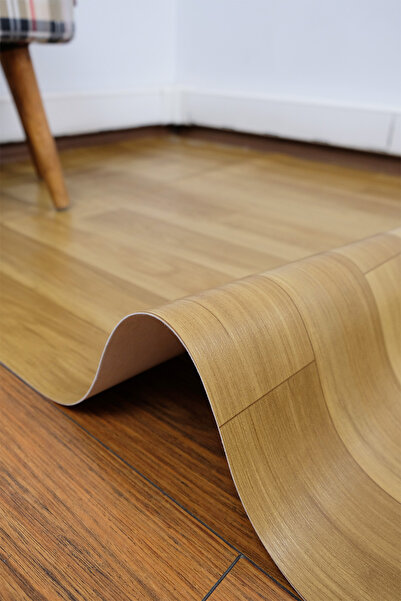 aymira home Kahve - Pvc Zemin Kaplama - Keçeli Kalın - Yer Döşemesi Mineflo Soba Altı Parke Desen Kesme