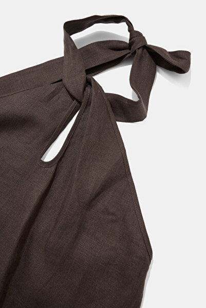 W Collection KAHVERENGİ KETEN VİSKOZ BLUZ