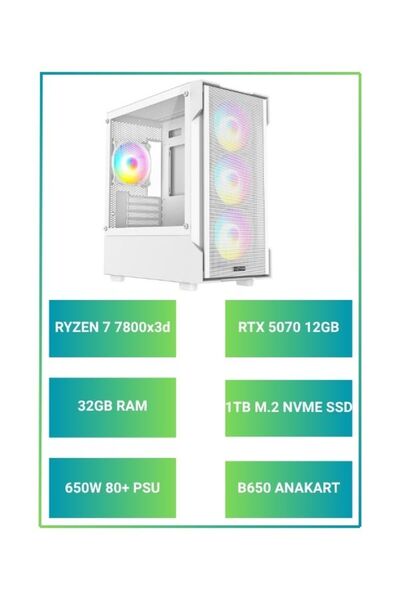 RAMTECH BİLGİSAYAR RMT810 Ryzen 7 7800x3d | RTX 5070 12GB | 32G DDR5 Ram 1Tb M.2 Nvme SSD | Sıvı Soğutmalı HAZIR SİSTEM
