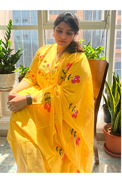 Ruh Collections Sunshine Yellow Floral Embroidered Anarkali Kurta Set