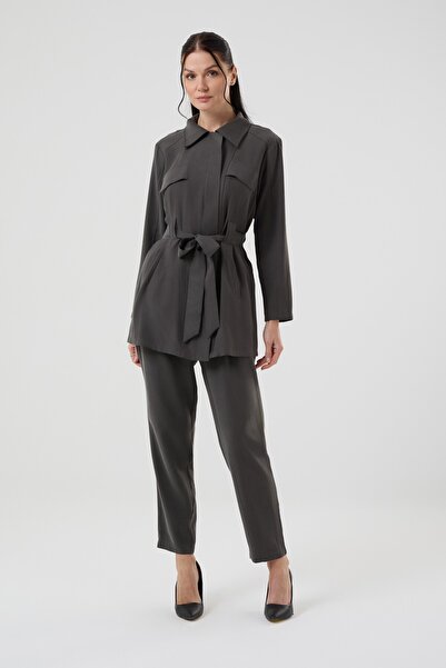 Jupe Women's Pocket Detailed Belted Cotton Kupra Two-Piece Set 8585