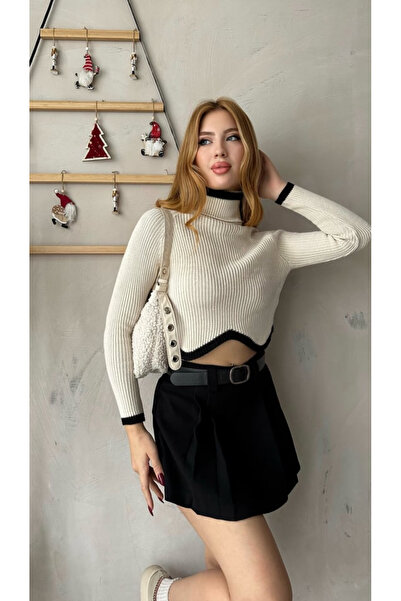 podyumgiyim Fisherman Crop Knitwear Beige