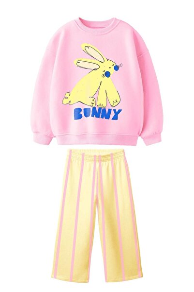 Monila Girl's Printed 3 Yarn Fabric Canvas Pants Top and Bottom Set