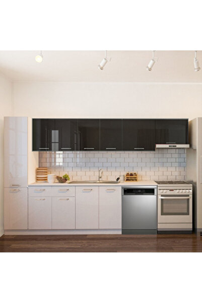 Tdesigno Tiran Hazır Mutfak Dolabı Kiler Dahil -320cm-Beyaz Laminat Tezgah Dahil-Bulaşık Makinesi Yeri Mevcut