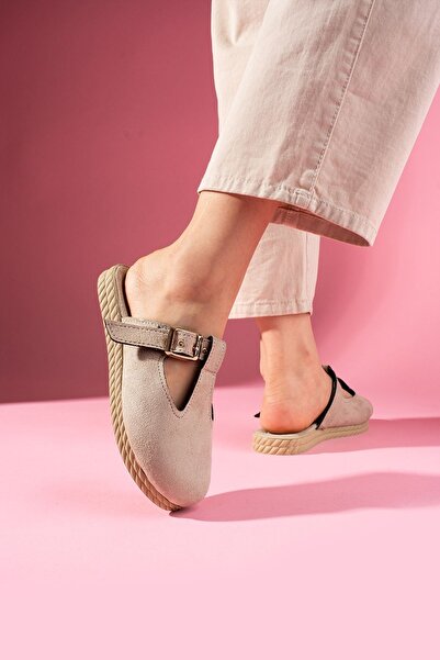 FUGA MODA Sabrosa Beige Suede Buckle Front Closed Women's House Slippers