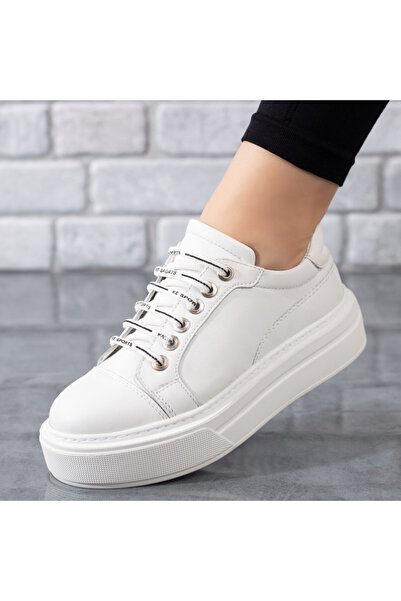 Modlet.ro Women's white leather thick sole sneakers MOD07974