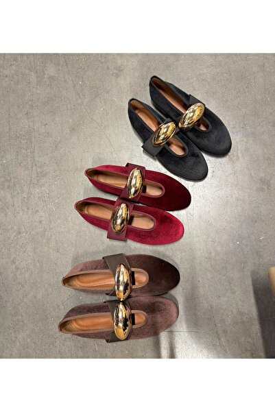 Eataly Shoes Μπαλαρίνες Cody Acıkahve με λεπτομέρεια από χρυσό κούμπωμα από σουέντ