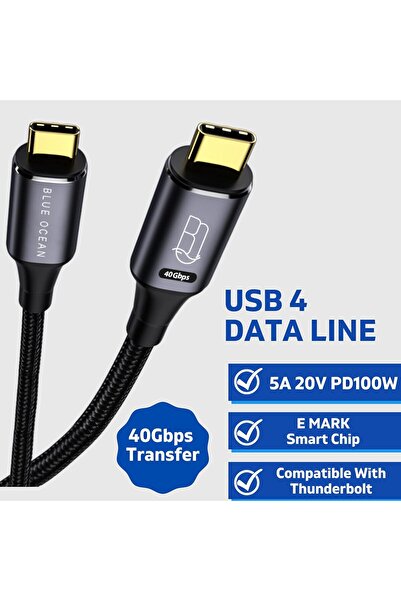 Blue Ocean USB4 Cable 2.6Ft, 100W Charging USB C to USB C Cable, USB Type C Cable 40Gbps and 8K/5K@6