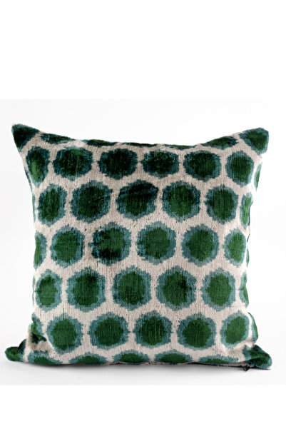 Motiff İkat Velvet Turquoise-Green Polka Dot Throw Pillow Cover