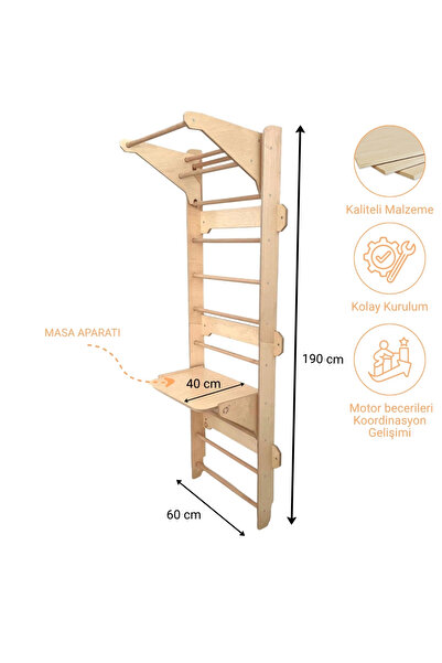 Pooki playroom İsveç Tırmanma Duvarı Masa aparatlı 190x60 cm