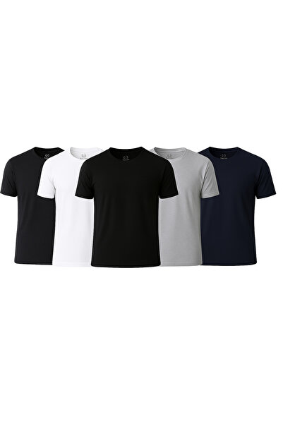 Piano Luce Men's 5-Pack T-Shirts – Short Sleeve Crew Neck Regular Fit – 5 Color Options