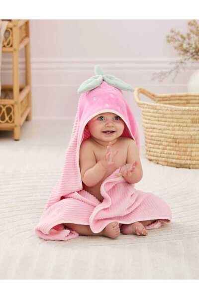 GÜRPAMUK HOME & BABY منشفة استحمام للأطفال من القطن العضوي 100% ناعمة للبنات والأولاد باللون الوردي/التوت