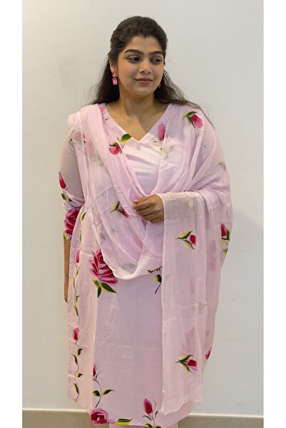 Ruh Collections Pink Hand Painted Cotton Kurta Set