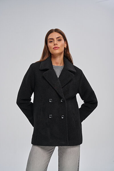 sdf line Yün görünümlü kumaş Kruvaze kapama Cepli Rahat kalıp KABAN