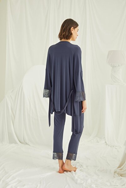 B&M TREND MONAMİSE Dantelli Önü Düğmeli Hamile Lohusa 3' lü Pijama Takımı