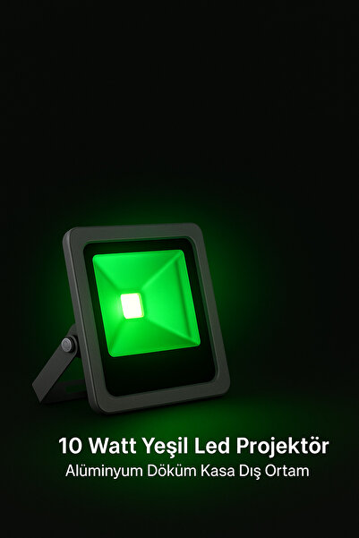 luxshome 10W Yeşil Led Projektör Bahçe Ağaç Çim Aydınlatma Lambası Işığı Yeşil Işık Rengi Metal Kasa