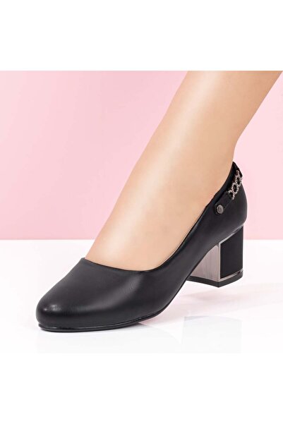 Modlet.ro Women's black block heel shoes with metallic details MOD08345