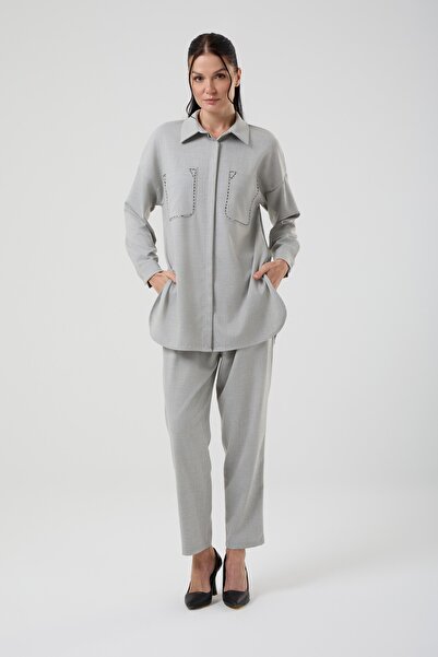 Jupe Women's Pocketed Stone Detailed Two-Piece Set 8583