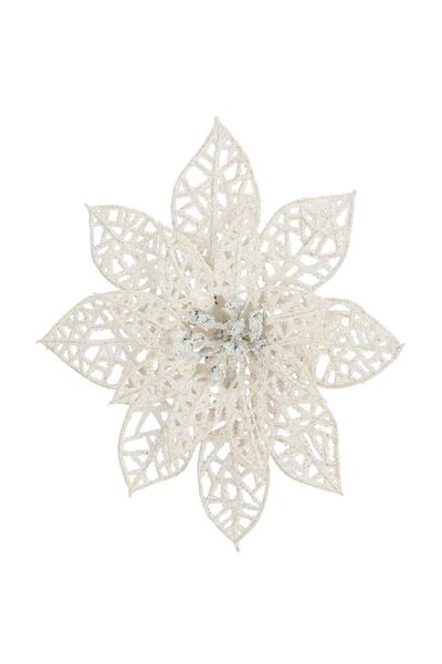 SERSIMO Set of 10 Christmas tree ornaments, Poinsettia star, 14cm, white with glitter