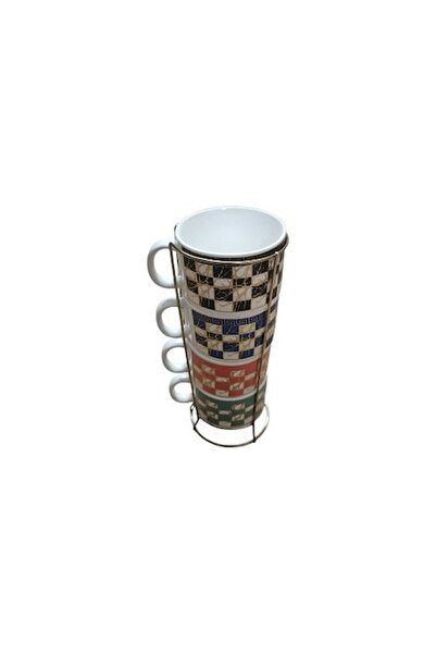 wei Set 4 căni ceramice cu suport metalic, 4 culori,
