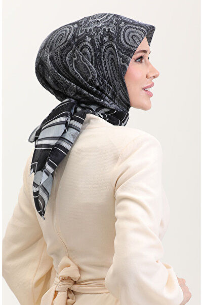 sefamerve Ethnic Κεχριμπάρι Κασκόλ 70275-01 Μαύρο Γκρι