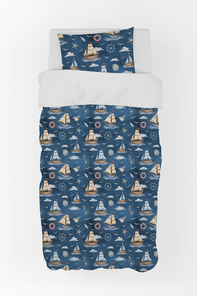 BelezaHome Blue Sailor Themed Single Baby Kids Bedding Set