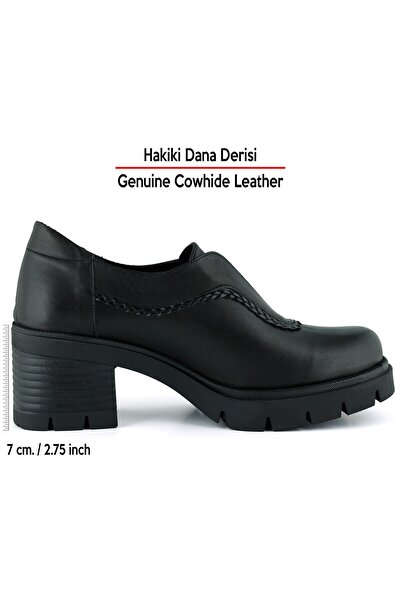 Erkan Saçmacı Черни обувки от естествена телешка кожа с еластична панделка за коса и дебел ток, подходящи за ежедневно носене