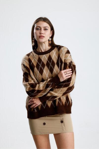 Rawanda Diamond Patterned Raised Women's Knitwear Sweater