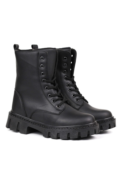 KAJILA Women's Black Boots – Thick Sole, Zippered, Lace-Up, Comfortable, Casual, Stylish and Durable