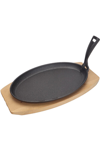 Other Platou din fontă cu bază și mâner din lemn, placă încălzită, 280 x 140 mm