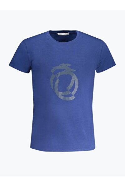 Trussardi Men's T-shirt with logo print and crew neck, Dark Blue
