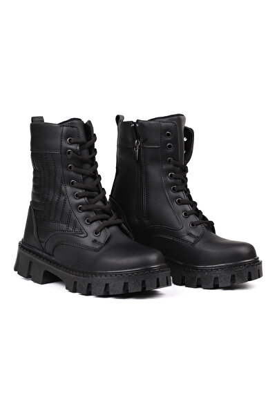 KAJILA Women's Black Boots – Thick Sole, Zippered, Lace-Up, Comfortable, Casual, Stylish and Durable