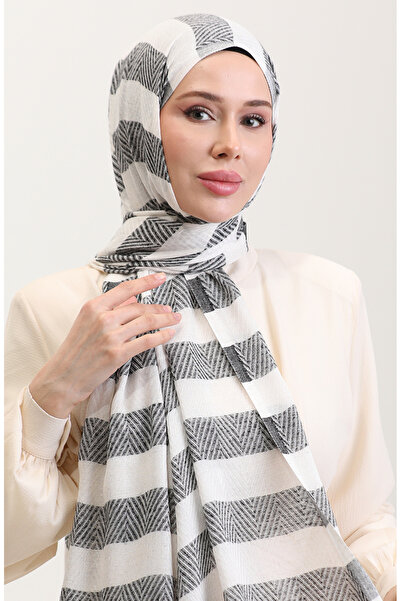 sefamerve Geometric Patterned Linen Shawl 70285-04 Black