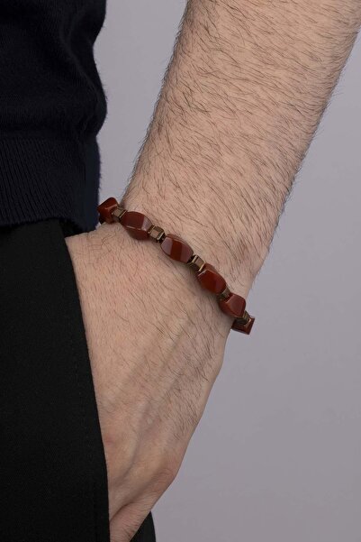 Gümüş Pazarım سوار رجالي من الحجر الطبيعي بحجر العقيق 8 مم، موديل كلاسيكي