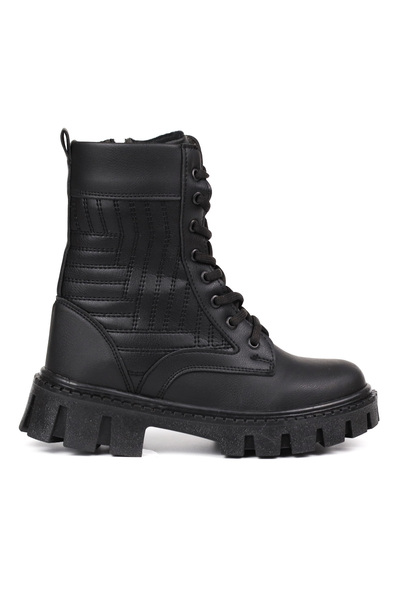 KAJILA Women's Black Boots – Thick Sole, Zippered, Lace-Up, Comfortable, Casual, Stylish and Durable