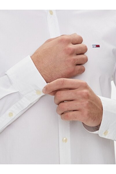 Tommy Jeans Men's long sleeve shirt, Entry, DM0DM19519, Regular Fit, White