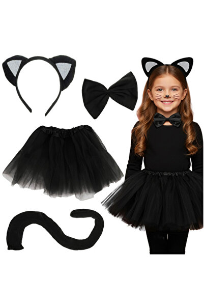 zola Kitty costume for children, Zola, 4 pieces, skirt, crown, tail and bow tie, +3 years, black