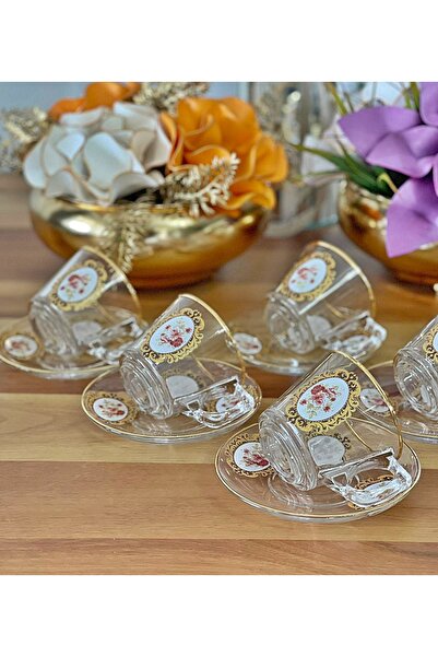 P&ORA PREMIUM KITCHEN PRODUCTS Cup Set 24 Pieces for 12 People Real Gilt (Shiny) Decorated Tea Set Coffee Set Luxury Glass