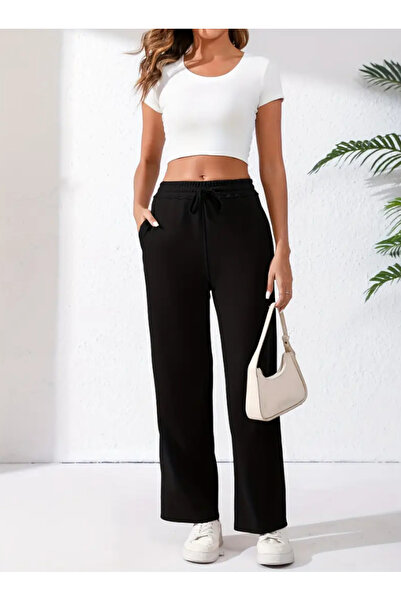 ELASSEL Χειμερινό σαρούνιστο μαύρο γυναικείο φαρδύ παντελόνι μεγάλου μεγέθους...