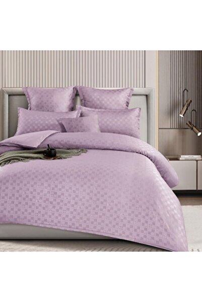 Casa de Vis Set lenjerie de pat dublu, bumbac satinat, 180 x 200 cm, 6 piese, cu elastic, mov