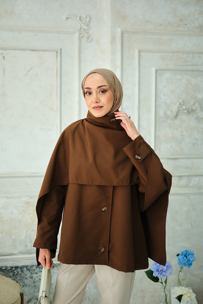 LOCCO Kadın Şal Detay Kısa Trenç Kahverengi