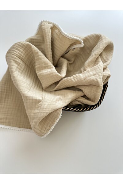 Bellamio Kids Beige Muslin Blanket with Pompom Edging