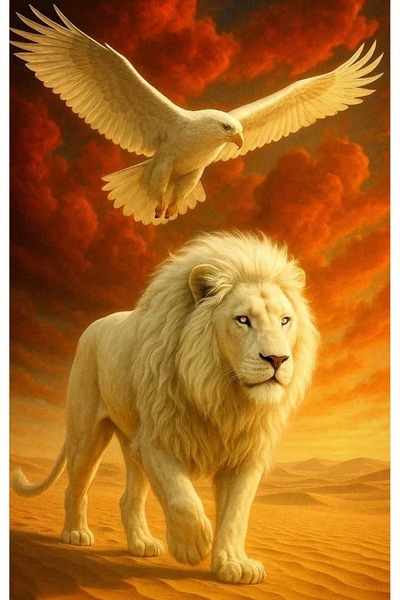 Dialands Mozaik Beyaz Aslan Ve Kartal 40X62cm T049 Dialands Elmas Mozaik Tablo