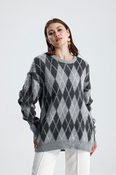 Rawanda Diamond Patterned Raised Women's Knitwear Sweater