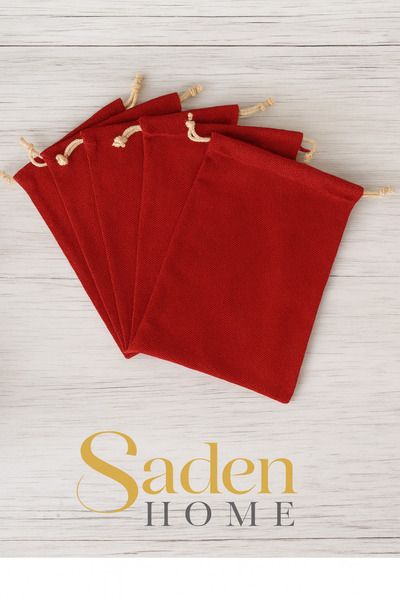 SADEN HOME 5 ADET AĞZI BÜZGÜLÜ KIRMIZI HAM BEZ KESE -TORBA-ORGANİZER-DÜZENLEYİCİ-SAKLAMA KESESİ