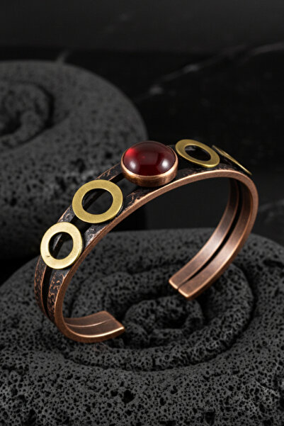 Otto Man Steel Jewelry Kadın Bakır Bileklik Kırmızı Akik Doğal Taşlı Halkalı ...