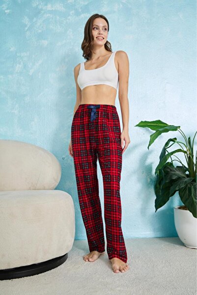 STELLAPİNK Kırmızı Ekoseli Kışlık Pijama Altı