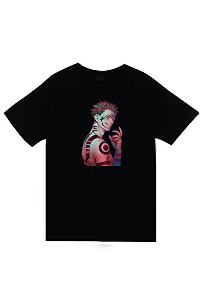 fame-stoned Tricou negru unisex 100% bumbac cu imprimare anime Jujutsu Kaisen