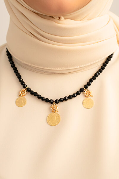 TwinsCollection Yarımlı ve Çeyrekli Altın 8mm İncili 3'ü Üçü Bir Yerde Kolye - ALTINLAR GERÇEK DEĞİLDİR